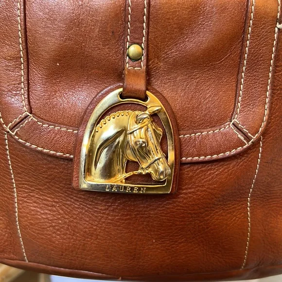 Ralph Lauren Vintage Western Style Horse Emblem Leather Tote Shoulder Bag - Picture 3 of 13